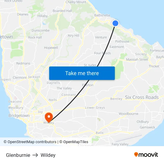 Glenburnie to Wildey map