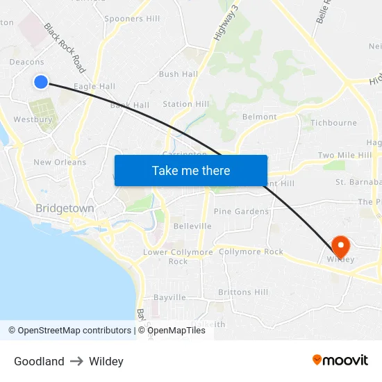 Goodland to Wildey map