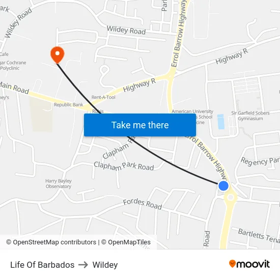 Life Of Barbados to Wildey map