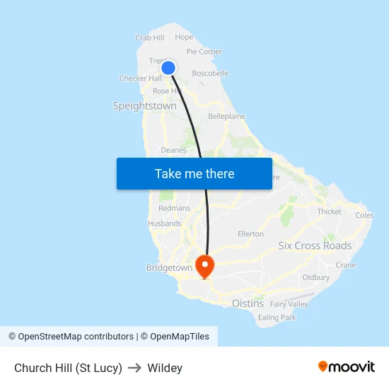 Church Hill (St Lucy) to Wildey map