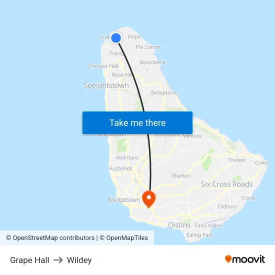 Grape Hall to Wildey map