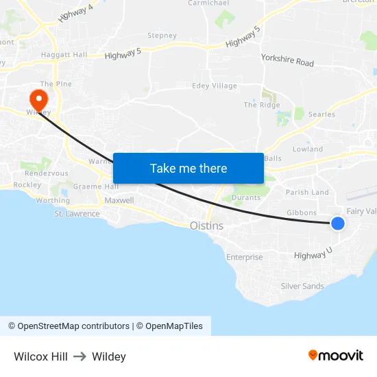Wilcox Hill to Wildey map