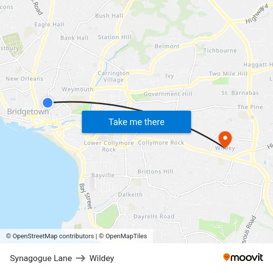 Synagogue Lane to Wildey map