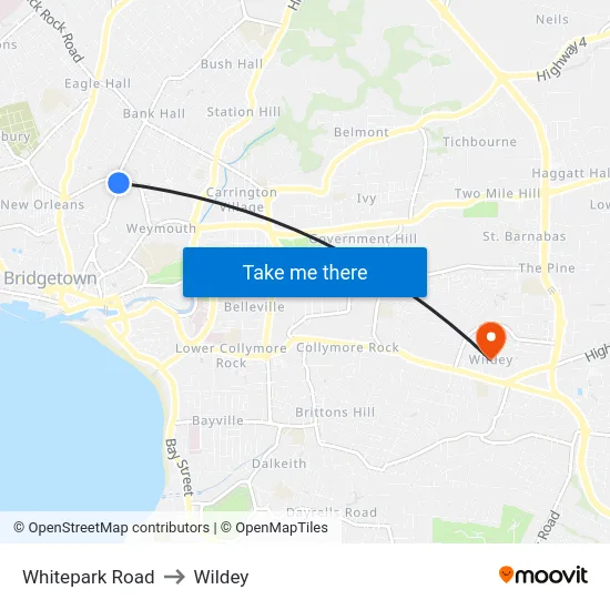 Whitepark Road to Wildey map