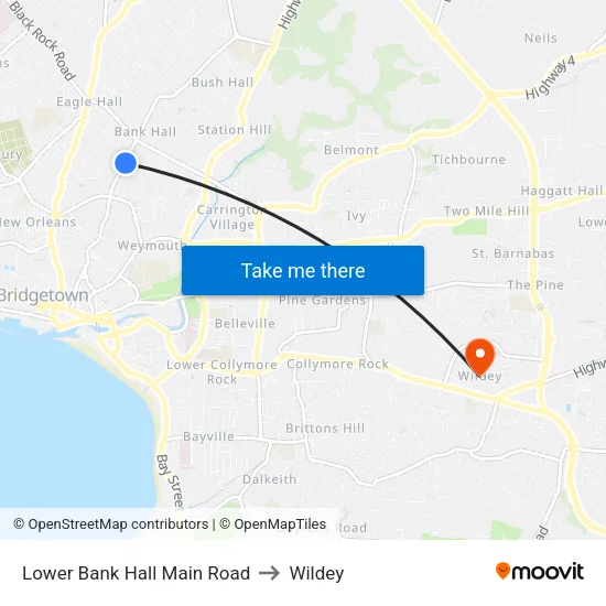 Lower Bank Hall Main Road to Wildey map