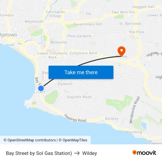 Bay Street by Sol Gas Station) to Wildey map