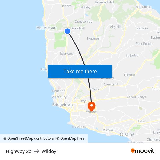 Highway 2a to Wildey map