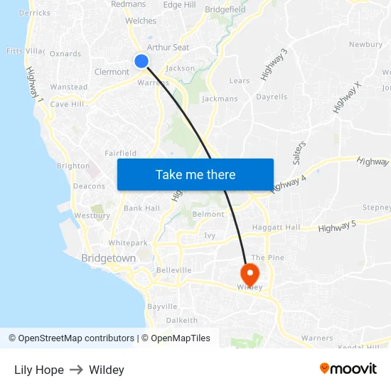 Lily Hope to Wildey map