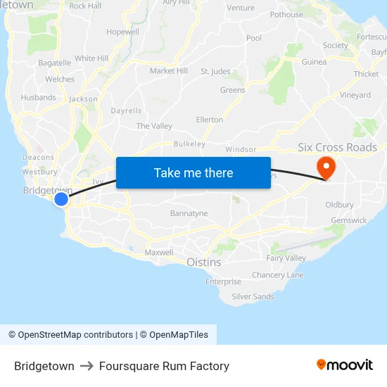 Bridgetown to Foursquare Rum Factory map
