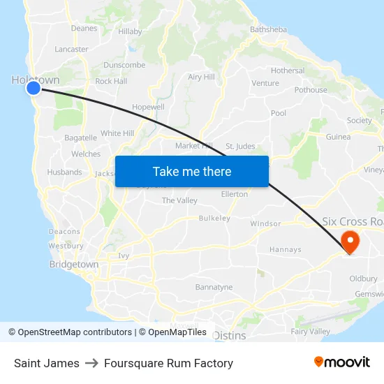 Saint James to Foursquare Rum Factory map