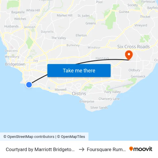 Courtyard by Marriott Bridgetown Barbados to Foursquare Rum Factory map