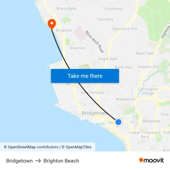 Bridgetown to Brighton Beach map
