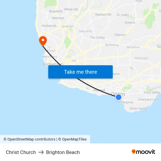 Christ Church to Brighton Beach map