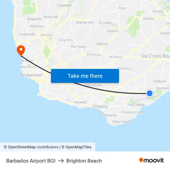 Barbados Airport BGI to Brighton Beach map