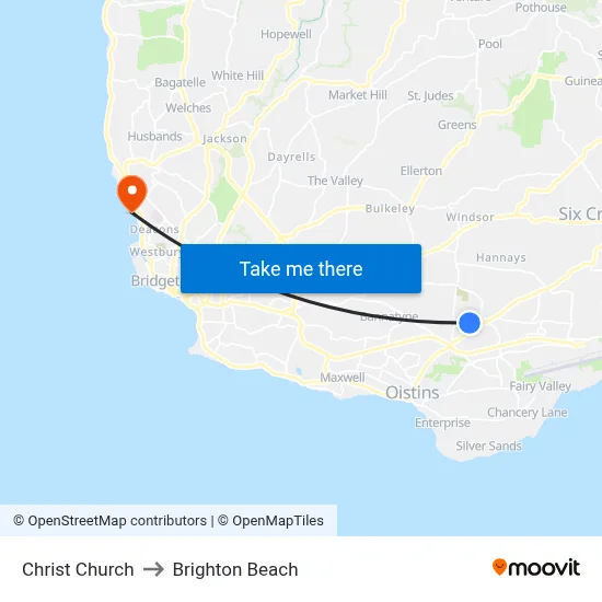 Christ Church to Brighton Beach map