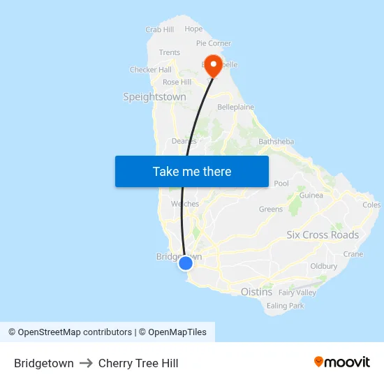 Bridgetown to Cherry Tree Hill map