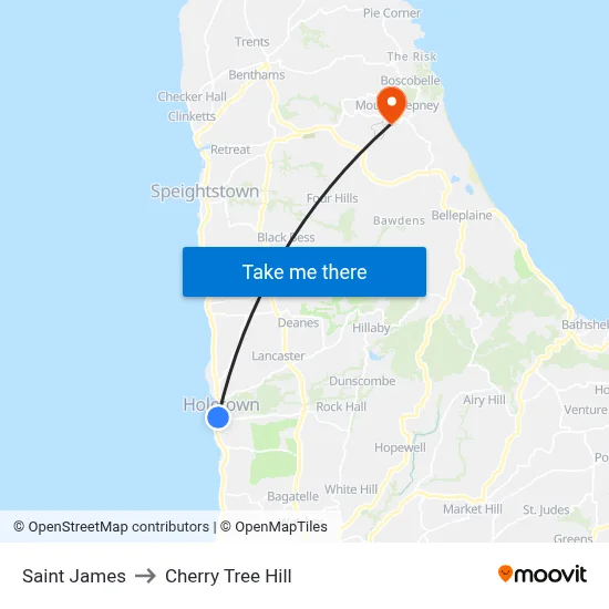 Saint James to Cherry Tree Hill map