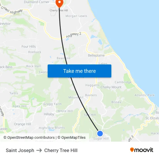 Saint Joseph to Cherry Tree Hill map