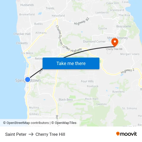 Saint Peter to Cherry Tree Hill map