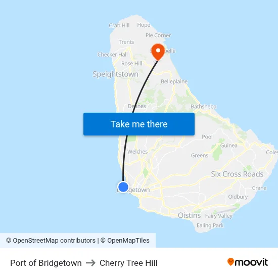 Port of Bridgetown to Cherry Tree Hill map