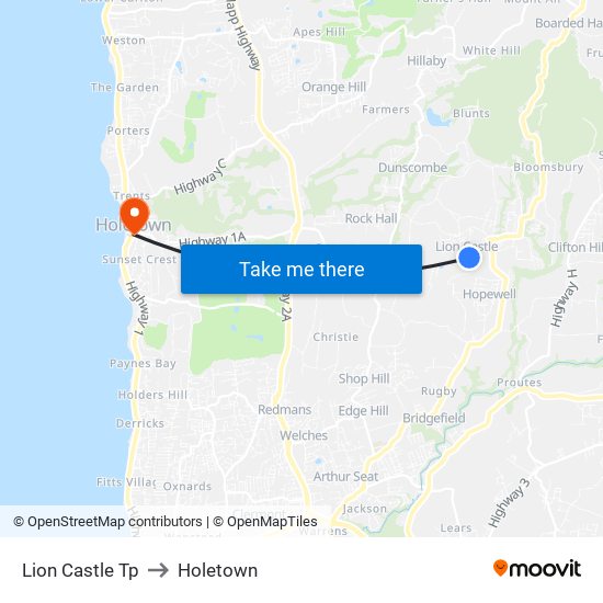 Lion Castle Tp to Holetown map