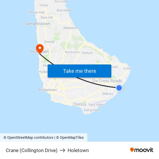 Crane (Collington Drive) to Holetown map