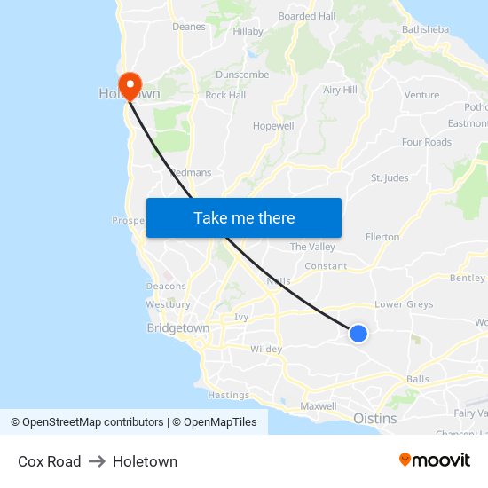 Cox Road to Holetown map