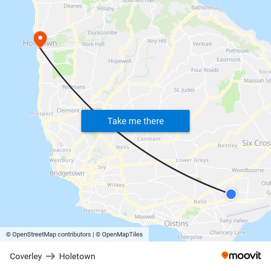 Coverley to Holetown map