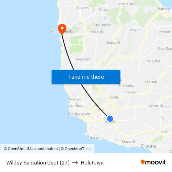 Wildey-Santation Dept (27) to Holetown map