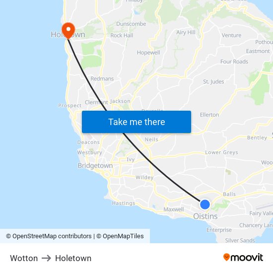 Wotton to Holetown map