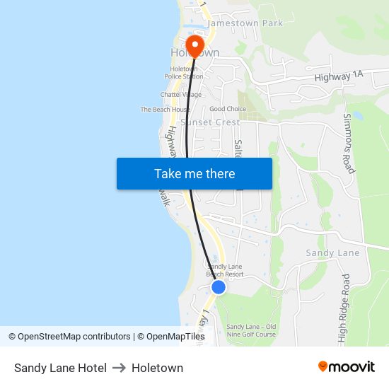 Sandy Lane Hotel to Holetown map