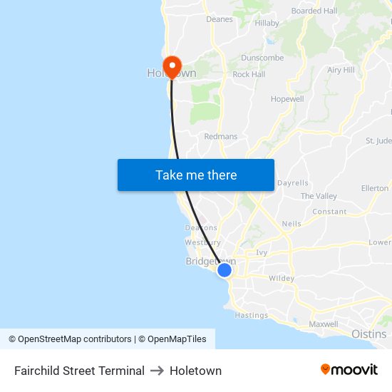 Fairchild Street Terminal to Holetown map