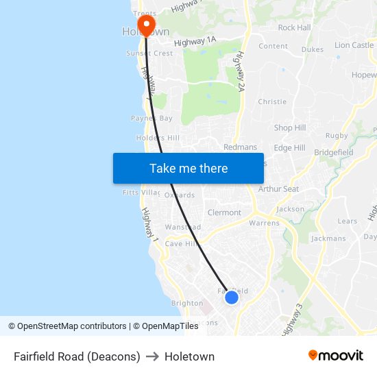 Fairfield Road (Deacons) to Holetown map