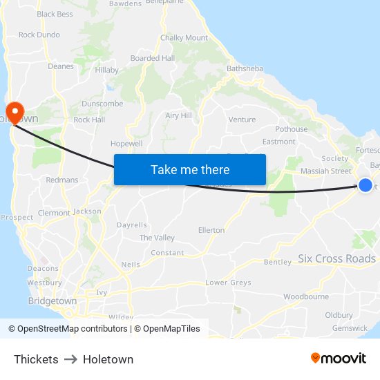 Thickets to Holetown map