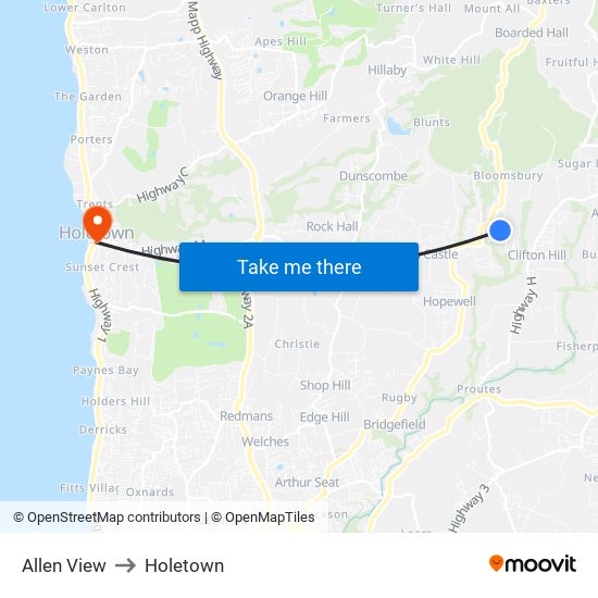 Allen View to Holetown map