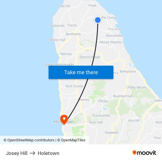 Josey Hill to Holetown map