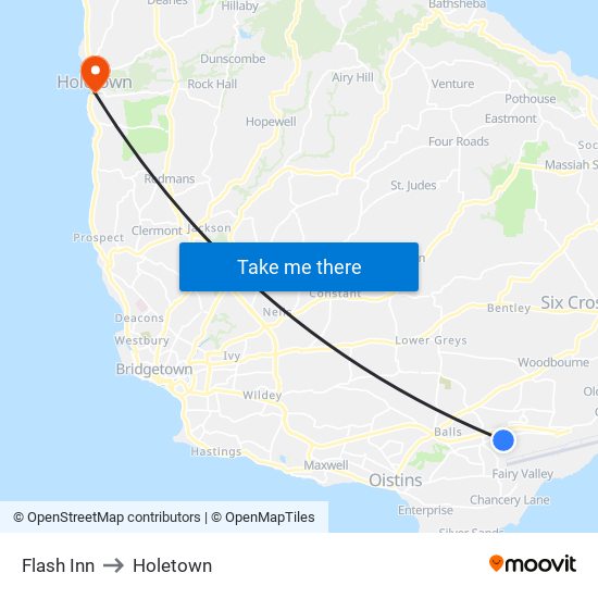 Flash Inn to Holetown map