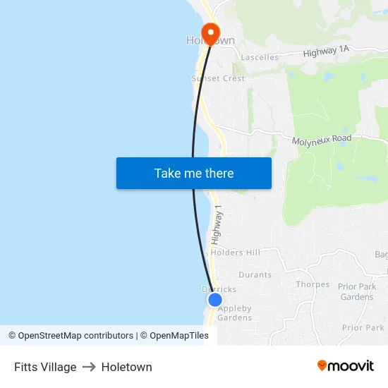Fitts Village to Holetown map