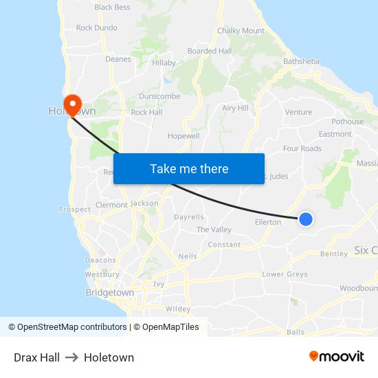 Drax Hall to Holetown map