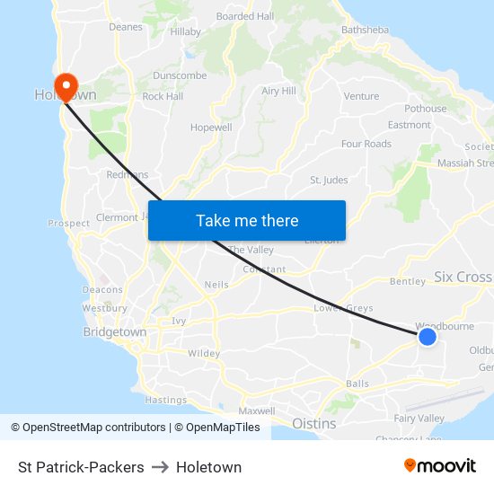 St Patrick-Packers to Holetown map