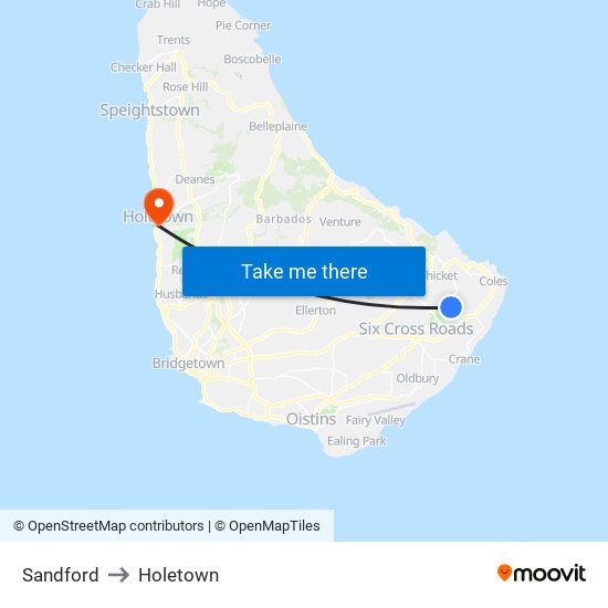 Sandford to Holetown map
