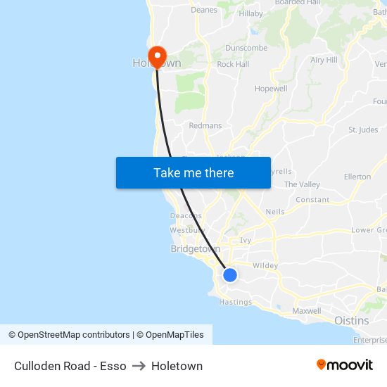 Culloden Road - Esso to Holetown map