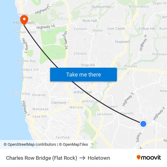 Charles Row Bridge (Flat Rock) to Holetown map