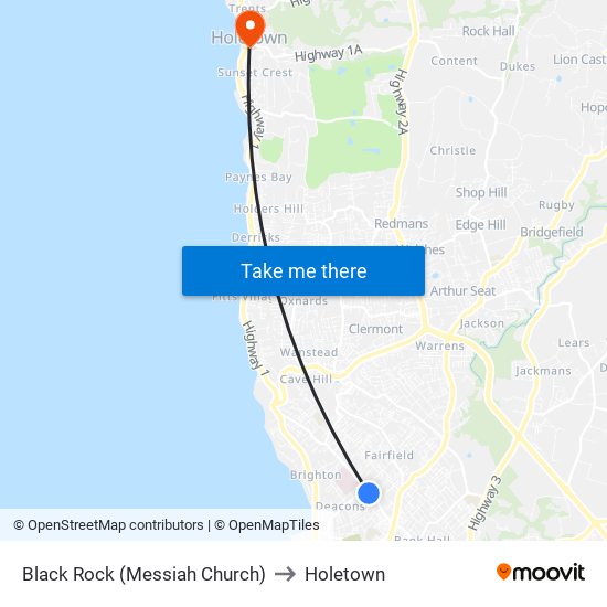 Black Rock (Messiah Church) to Holetown map