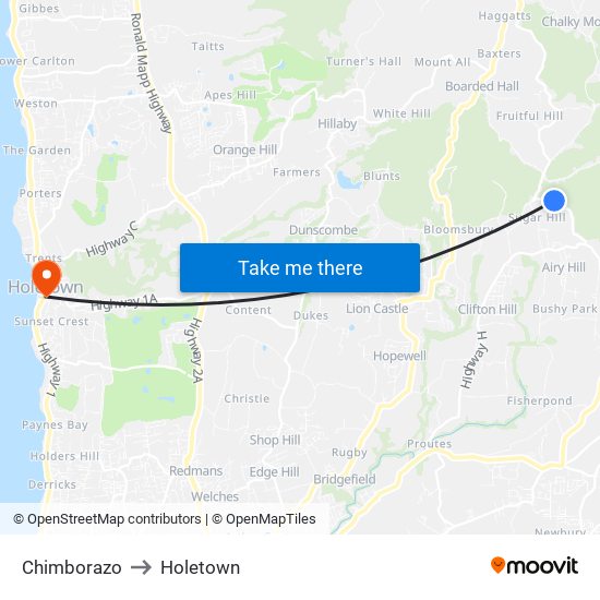 Chimborazo to Holetown map