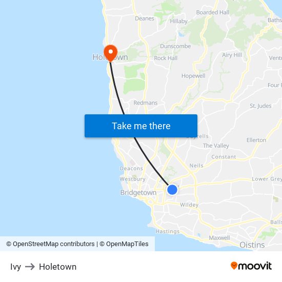 Ivy to Holetown map