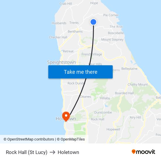 Rock Hall (St Lucy) to Holetown map