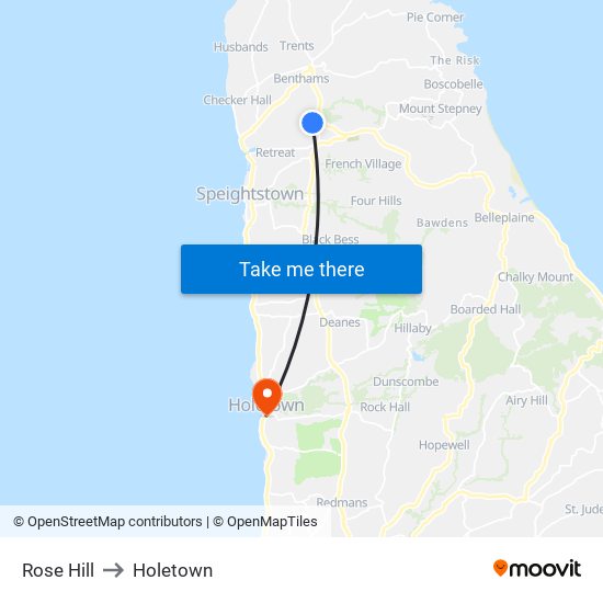 Rose Hill to Holetown map