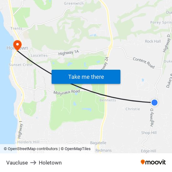 Vaucluse to Holetown map