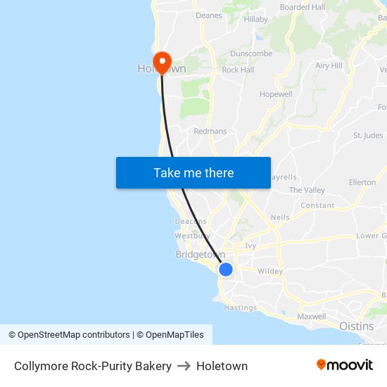 Collymore Rock-Purity Bakery to Holetown map